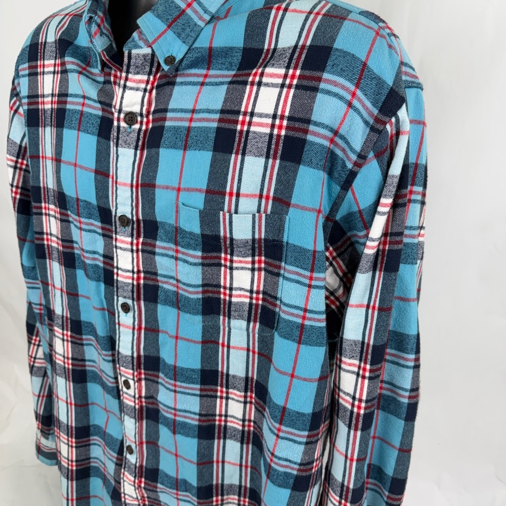 Lands End Flannel Shirt Button Down Men's  XL Paid Blue Heavy Weight 17.5 Neck - Picture 3 of 7
